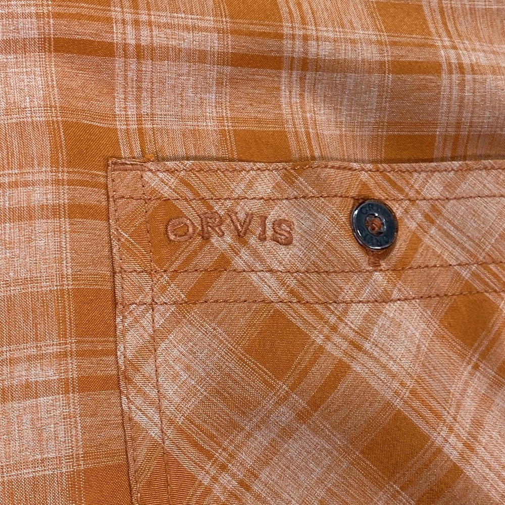 Orvis Shirt Mens Medium Orange Plaid Classic Fit Short Sleeve Button Up‎ Casual - Picture 3 of 8